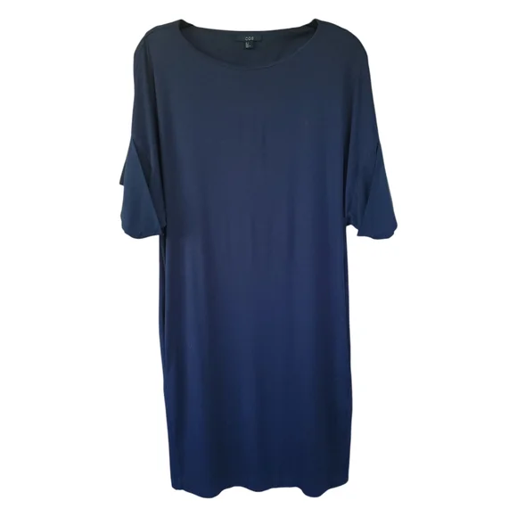 COS Sz S Jersey Knit Tee Shirt Tunic Dress Stretch Silk Drop Sleeve Pockets Blue - Picture 6 of 16